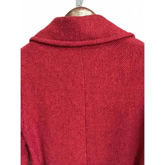 United Colors of Benetton Women's Red Wool Blnd Trench Coat / Belt Retro boho - Picture 4 of 9